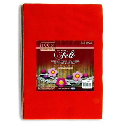 Pack of 10 A4 Assorted Felt Sheets by Icon Craft
