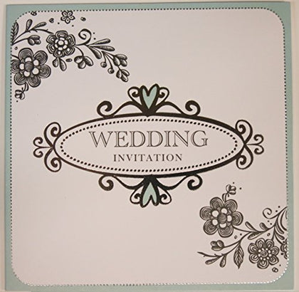 Wedding Invites Silver foil turquoise aqua heart design - pack of 6 cards and envelopes