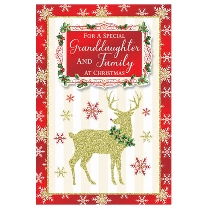 For a Special Granddadughter and Family Raindeer Design Christmas Card