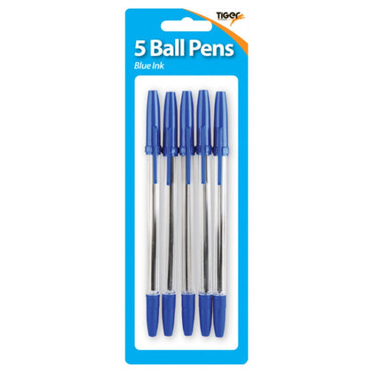 Pack of 5 Blue Ball Point Pens