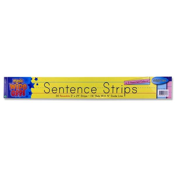 Pack of 30 Wipe-off Reusable 3"x24" Coloured Sentence Strips by Clever Kidz