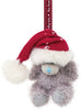 Me To You 3-inch Tatty Teddy Bear Hanging Christmas Tree Decoration Sits with a Santa Hat Grey