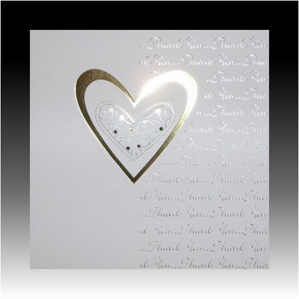 Pack of 5 Luxury White Wedding Gift Thank You Cards with Gold Heart