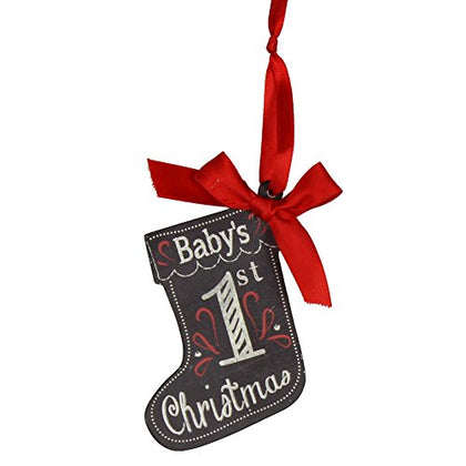 Baby's 1st Christmas Tree Decoration-Stocking Shape In A Chalkboard Plaque Style