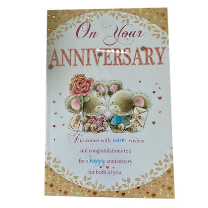 On Your Anniversary Cute Teddy Couple With Rose Card