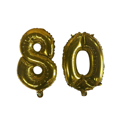 Golden Number 80 Foil Balloons With Ribbon and Straw for Inflating