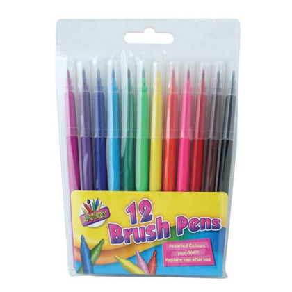 12 Quality Brush Fibre Colouring Pens