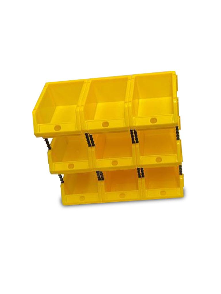 Set of 30 Stackable Yellow Storage Pick Bins with Riser Stands 170x118x75mm