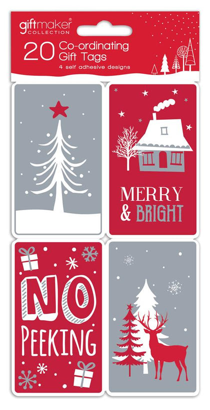 Pack of 20 Coordinating Cosy Christmas Design Self Adhesive Christmas Gift Tag