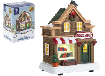 13.5cm Christmas Miniature Resin Light Up Book Shop