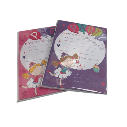 Pack of 20 Girls Balloon Design Party Invitation Sheets and Envelopes