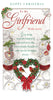 With Love To My Girlfriend Heart Design Wreath Red Glitter Finished Christmas Card