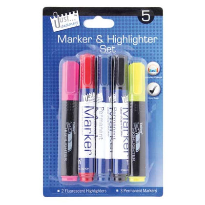 5 Piece Marker & Highlighter Set