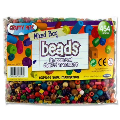 Bag of 454gm Wooden Multicoloured Assorted Sizes Beads by Crafty Bitz