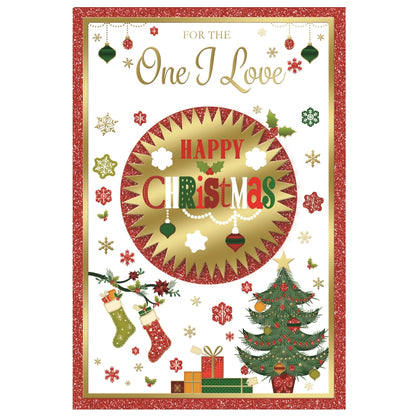 For The One I Love Xmas Tree Design Foil and Glitter Finished Christmas Card
