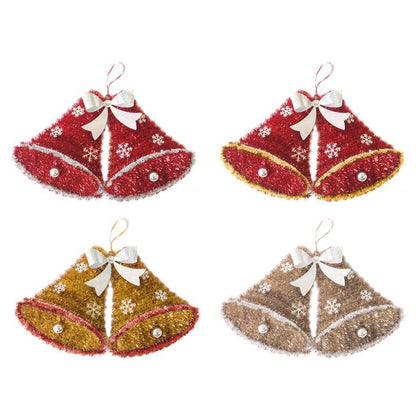 Large Twin Bell Christmas Tinsel Hanging Decoration