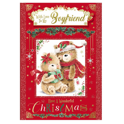 With Love To My Boyfriend Bears With Gift Christmas Card