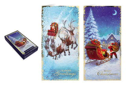 Pack of 20 Luxury Magical Santa Design Slim Christmas Greeting Cards