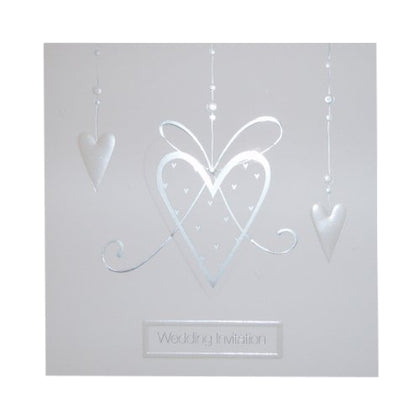 Pack of 5 Luxury White Wedding Invitations with Pearlised Hearts