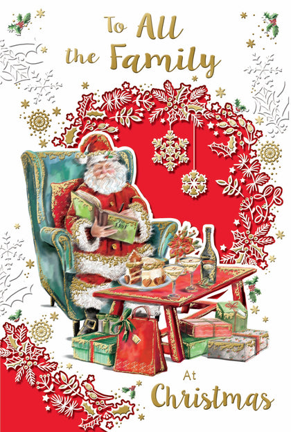 To All The Family Santa Reading Book Design Christmas Card