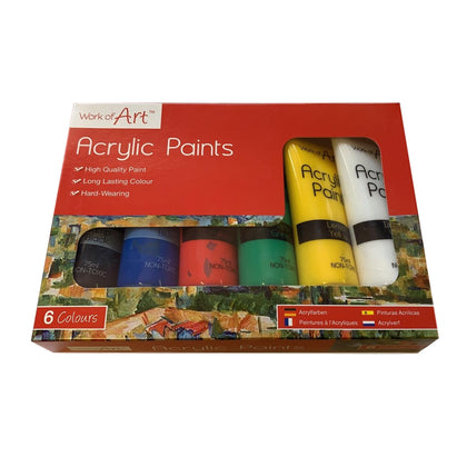Pack of 6 75ml Assorted Colour Acrylic Paints
