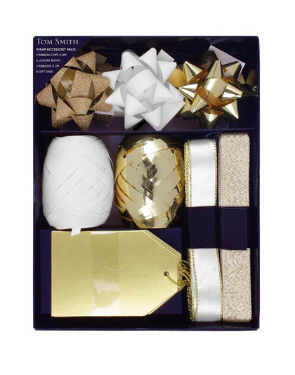 Pack of Gold and Cream Christmas Gift Wrapping Accessory Set