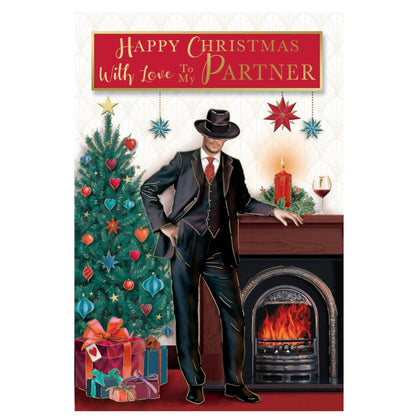 With Love To My Partner Handsome Man With Gifts Design Christmas Card
