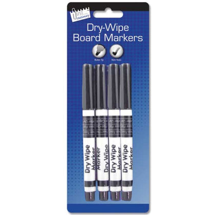 4 Black Dry Wipe Boards Markers