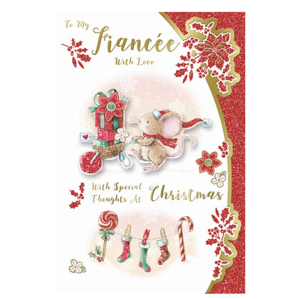 To My Fiancee Mouse With Gift Backet Design Christmas Card
