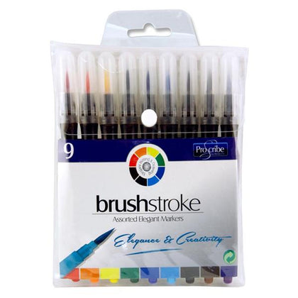 Pack of 9 Assorted Brush Stroke Markers by Pro:scribe