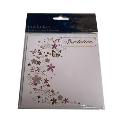 Pack of 6 Butterfly and Floral Design Invitation Cards with Envelopes
