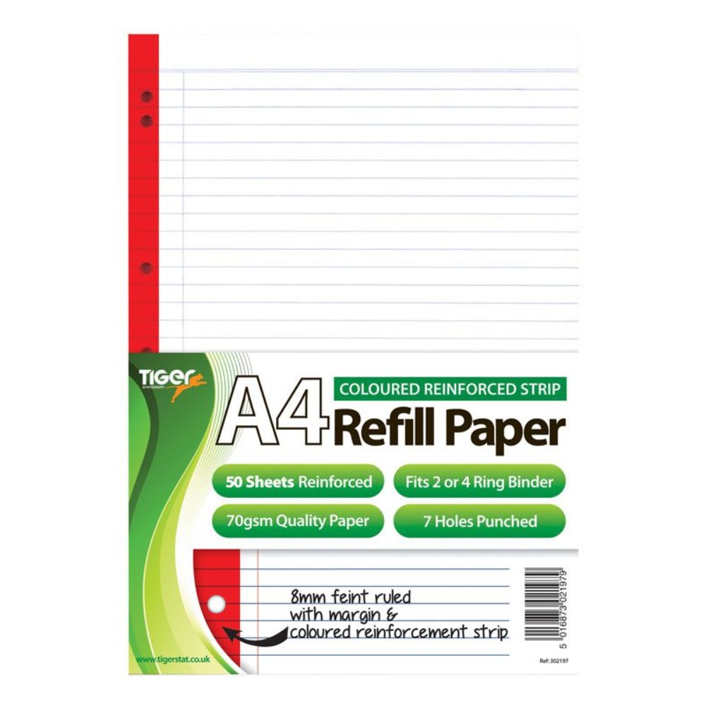 Pack of 50 Sheets A4 Colour Reinforced 7 Hole Refill Paper