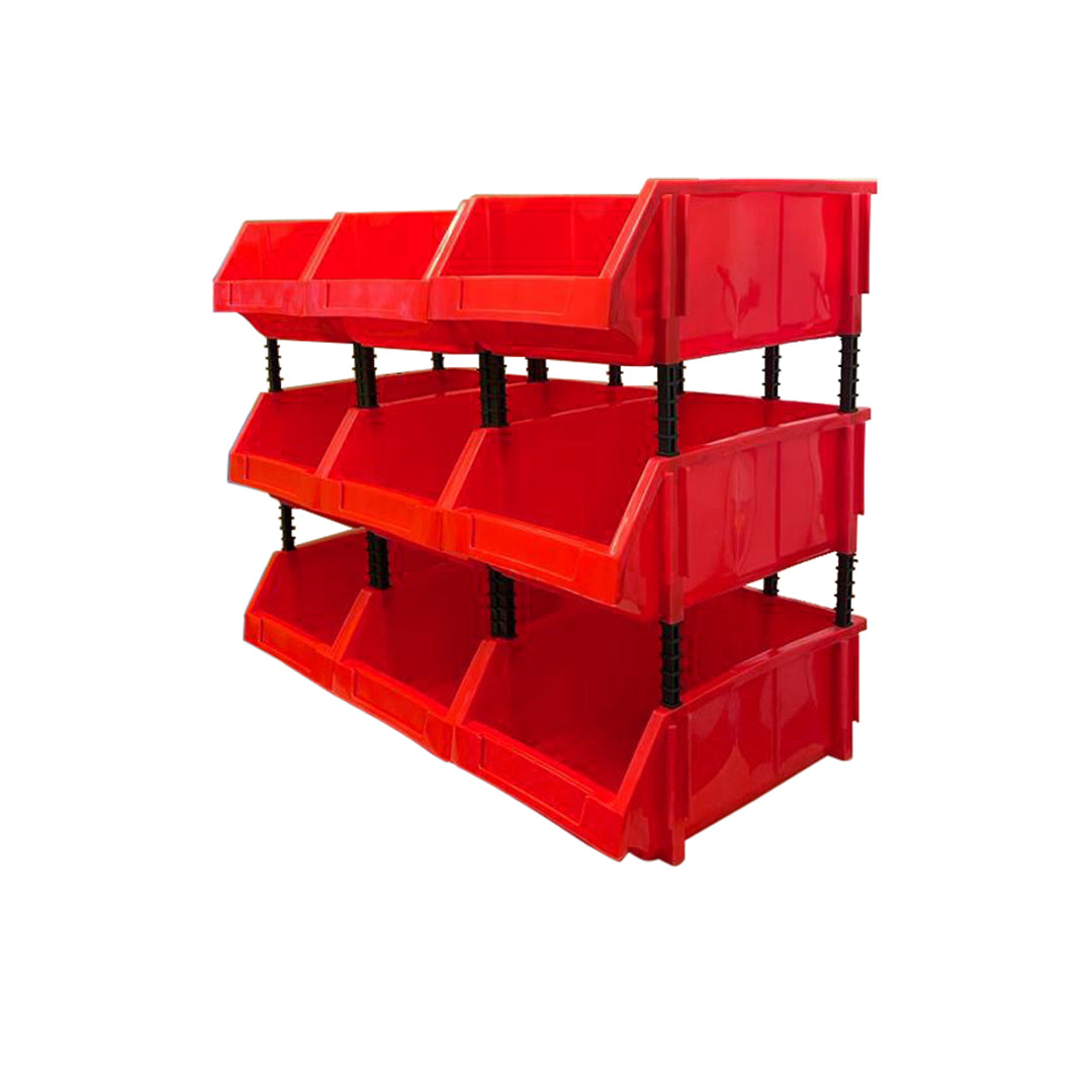Set of 30 Stackable Red Storage Pick Bin with Riser Stands 400x245x154mm