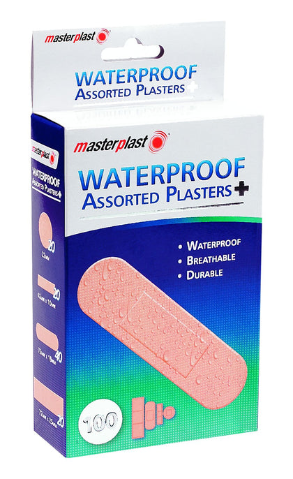 Pack of 100 Waterproof Assorted Plasters Washable First Aid Dressings