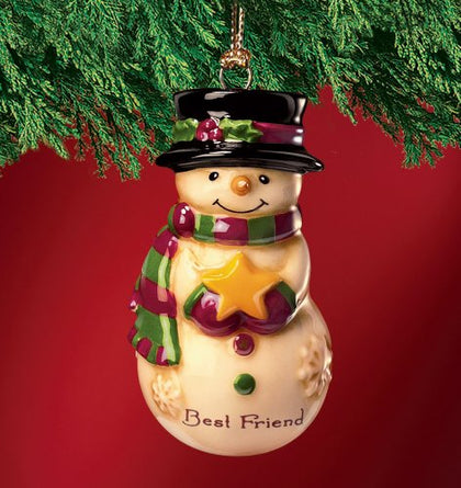 Mini Ceramic Personalized Snowman Ornament-Best Friend