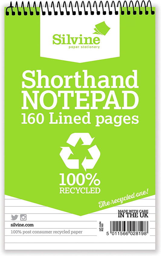 Silvine Shorthand Notebooks 160 Lined Pages 100% Recycled