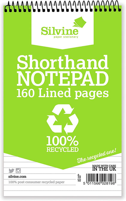 Silvine Shorthand Notebooks 160 Lined Pages 100% Recycled