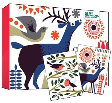 Deer and Robins 12 Charity Christmas Box Cards Sold in support of Macmillan Cancer Support