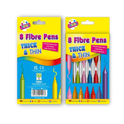 Pack of 8 Thick and Thin Fibre Colouring Pens