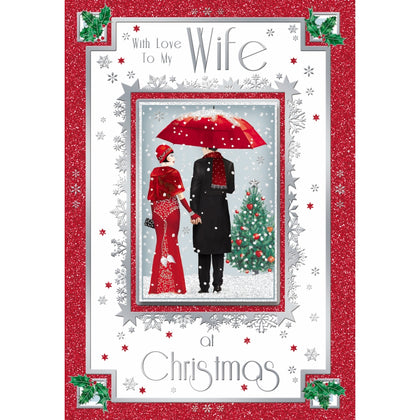 With Love To My Wife Lovely Couple Under Umbrella Design Christmas Card