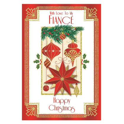 With Love to My Fiance Baubles and Star Design Christmas Card