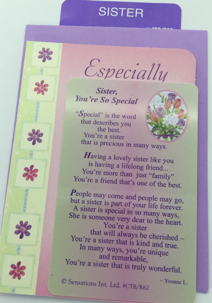 Sister You're So Special,, Sentimental Keepsake Wallet / Purse Card