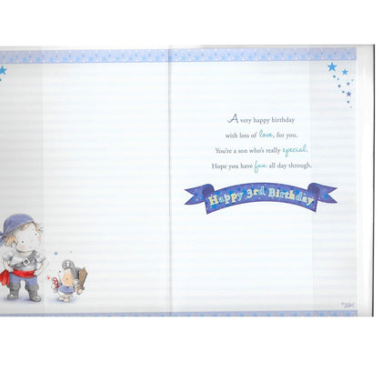 Today You're 3 Little Boy and Bear Pirate Theme Son Candy Club Birthday Card