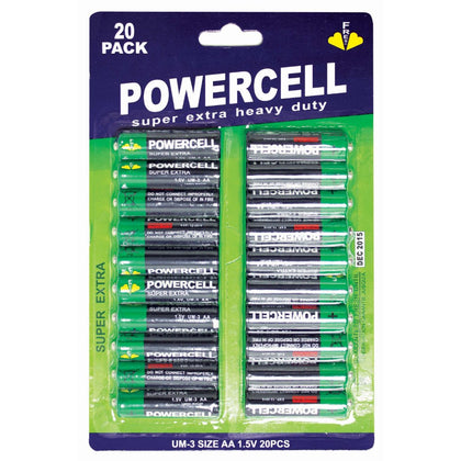 Pack of 20 UM-3 Size AA 1.5 Volts Batteries by Powercell