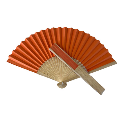 Orange Paper Foldable Hand Held Bamboo Wooden Fan
