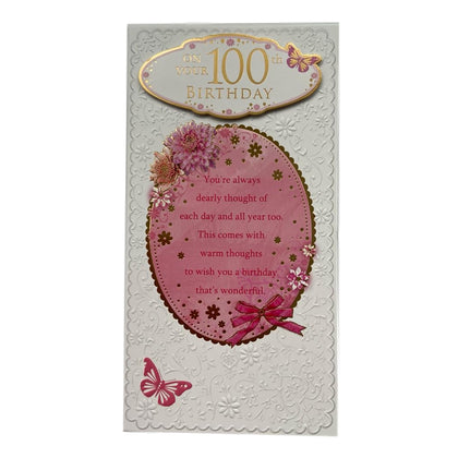 On Your 100th Birthday Foil Finished Soft Whispers Card