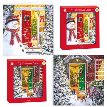 Pack of 12 Front Door Design Square Christmas Cards