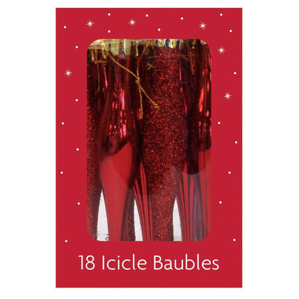 Pack of 18 Christmas Tree Red Icicle Baubles