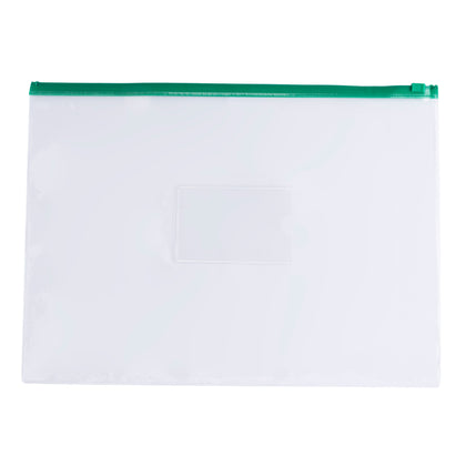 Pack of 12 A3 Clear Zippy Bags with Green Zip