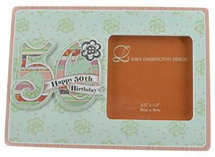 Laura Darrington Patchwork Collection 19cm Wooden Picture Frame - Happy 50th Birthday, 4